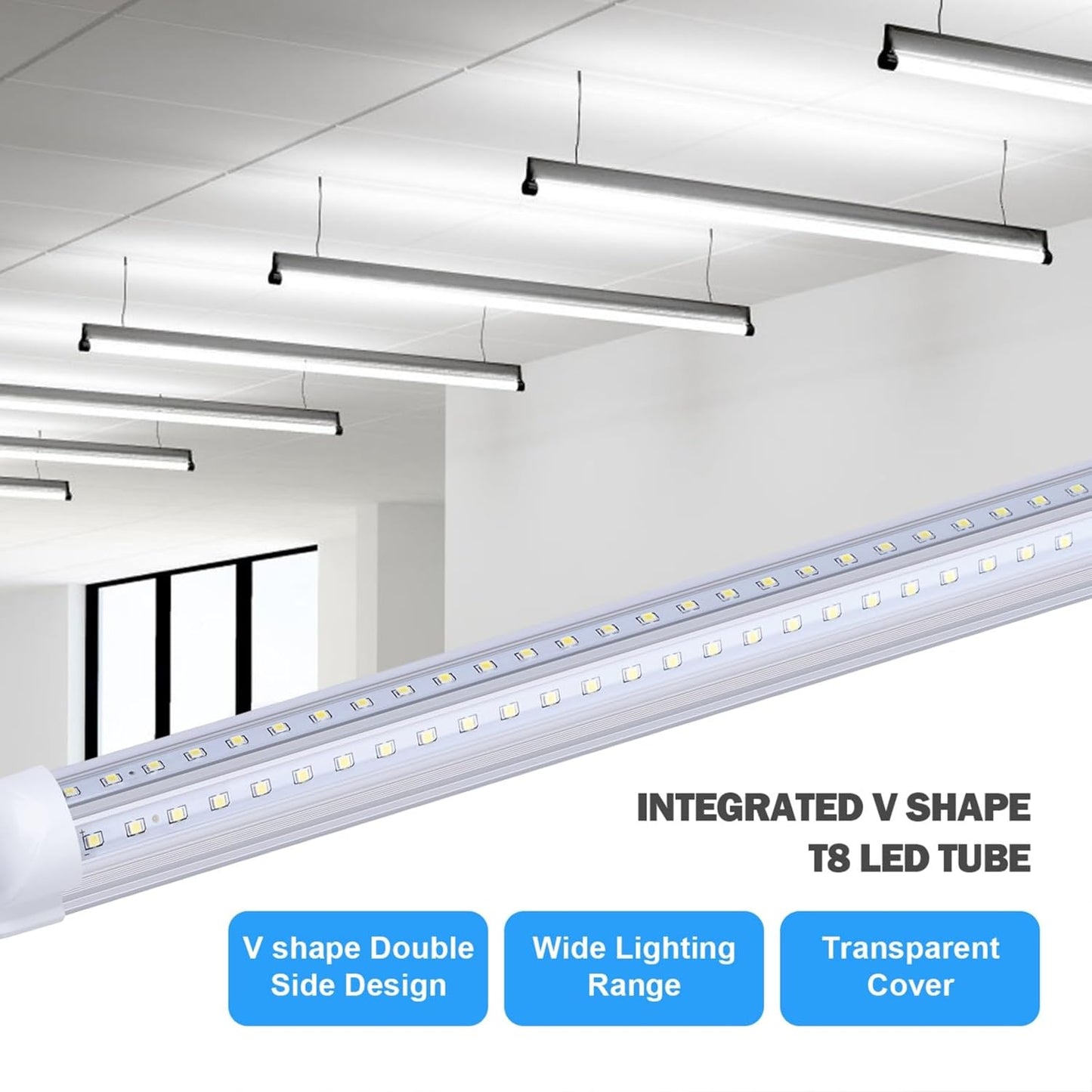 10Pack 8Ft LED Shop Light Fixture,90W 10000 Lumens 5000K Daylight White, Clear Cover,V Shape T8 Integrated 8 Foot Led Tube Light for Cooler,Garage,Warehouse