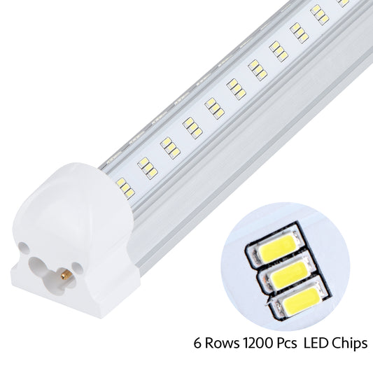 20Pack 8Ft LED Shop Light Fixture, 100W Integrated LED Tube Light,15500LM, 6500K, Clear Cover,6 Rows V Shape 270 Degree T8 LED Lighting for Garage Warehouse Workshop Basement