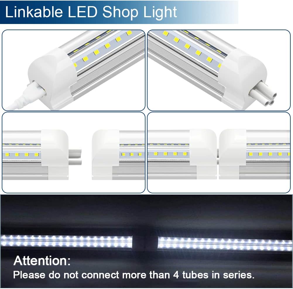 10Pack 8Ft LED Shop Light Fixture,90W 10000 Lumens 5000K Daylight White, Clear Cover,V Shape T8 Integrated 8 Foot Led Tube Light for Cooler,Garage,Warehouse