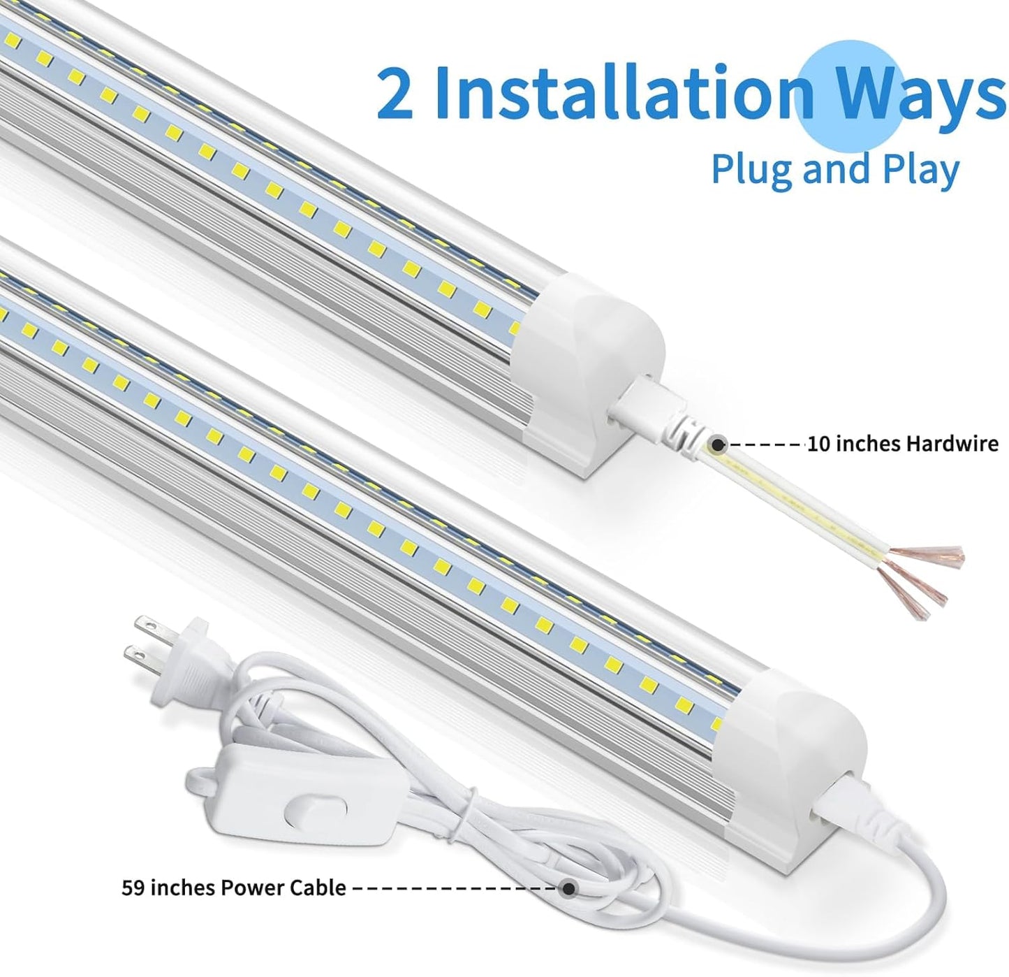 20Pack 8ft LED Shop Light, 90W 10000 Lumens, 6500K Cool White, Linkable LED Tube Lights for Garage, Warehouse
