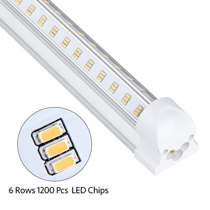 8Ft LED Tube Light ,100W Integrated 6 Rows V Shape Clear Cover,15500LM, 6500K,  for Garage Warehouse Workshop Basement（10Pack ）