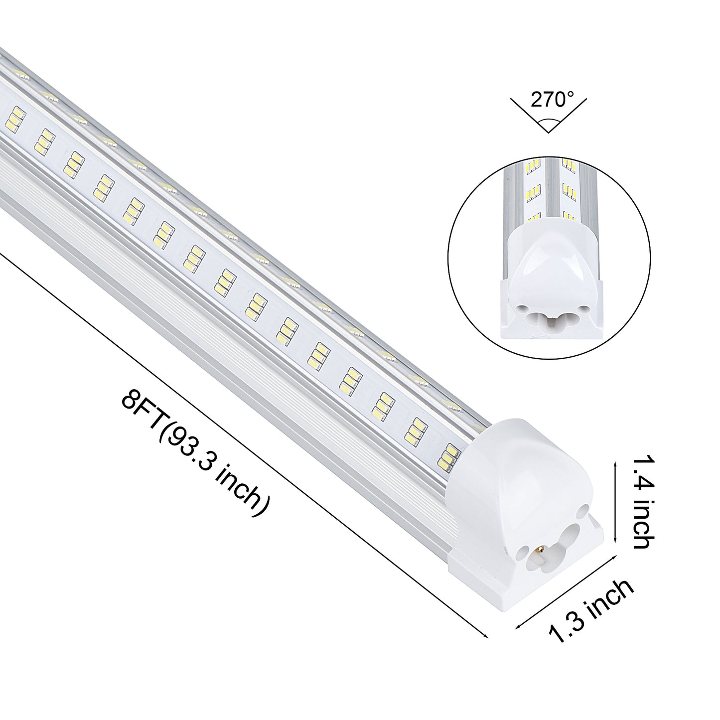 20Pack 8Ft LED Shop Light Fixture, 100W Integrated LED Tube Light,15500LM, 6500K, Clear Cover,6 Rows V Shape 270 Degree T8 LED Lighting for Garage Warehouse Workshop Basement
