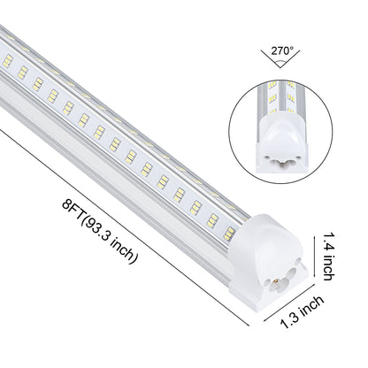 20Pack 8Ft LED Shop Light Fixture, 100W Integrated LED Tube Light,15500LM, 6500K, Clear Cover,6 Rows V Shape 270 Degree T8 LED Lighting for Garage Warehouse Workshop Basement