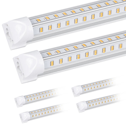 8Ft LED Tube Light ,100W Integrated 6 Rows V Shape Clear Cover,15500LM, 6500K,  for Garage Warehouse Workshop Basement（10Pack ）