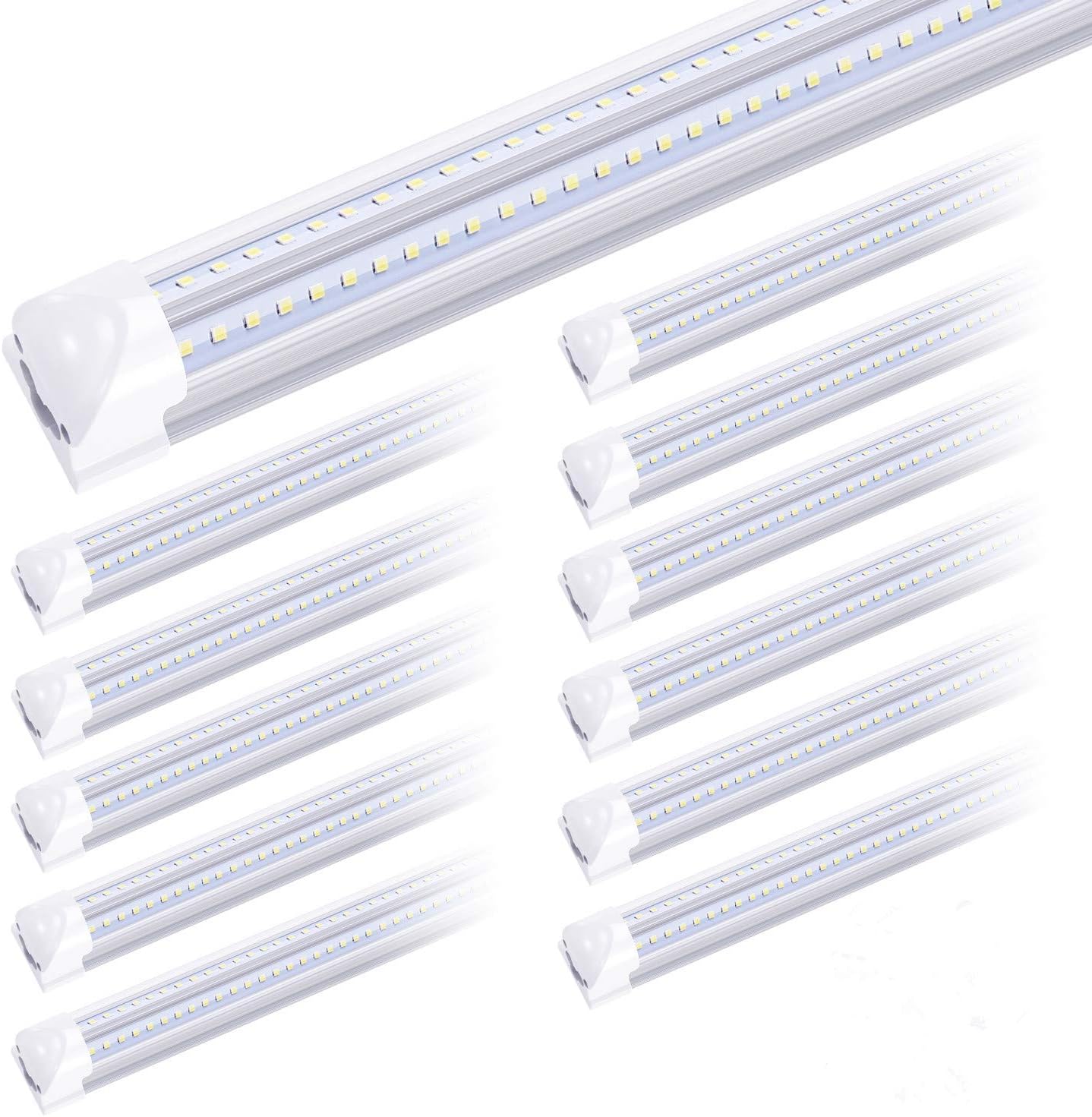 4FT LED Shop Light Fixture T8 40W 6500K 6000LM  Clear Cover  V Shape Tube（12 Pack ）